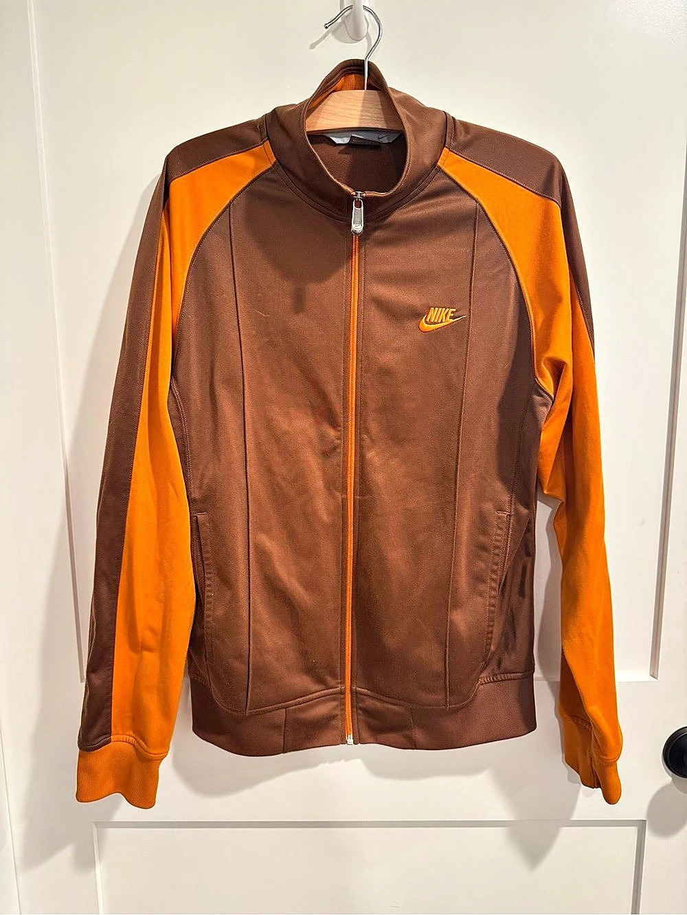 Nike Color Block Track Jacket Y2K Brown and Orange Size Medium